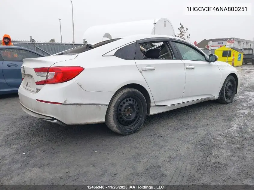 1HGCV3F46NA800251 2022 Honda Accord Hybrid Ex