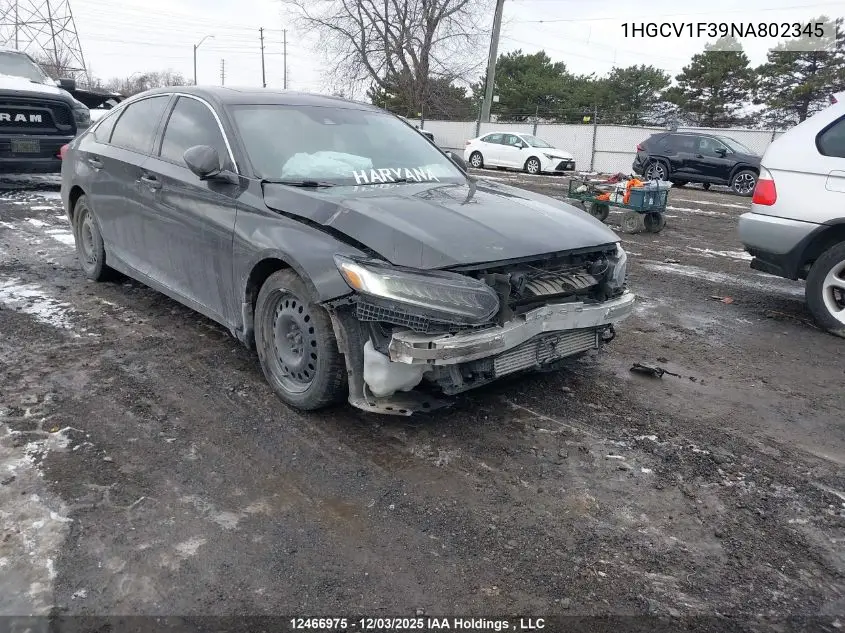 1HGCV1F39NA802345 2022 Honda Accord Sport 1.5T