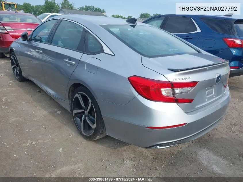 1HGCV3F20NA027792 2022 Honda Accord Hybrid Sport