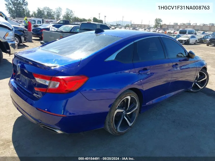 1HGCV1F31NA008763 2022 Honda Accord Sport