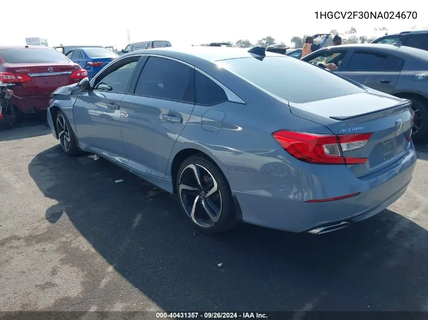 1HGCV2F30NA024670 2022 Honda Accord Sport 2.0T