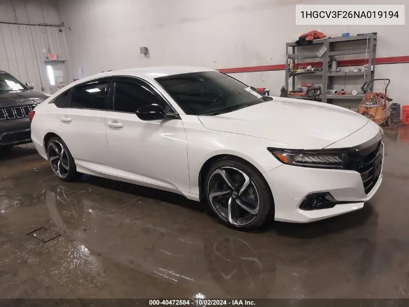 1HGCV3F26NA019194 2022 Honda Accord Hybrid Sport