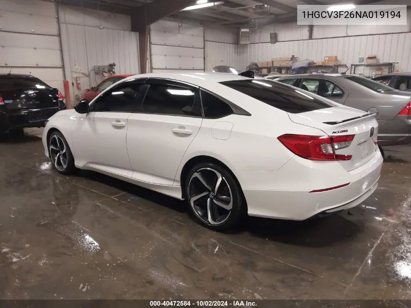 1HGCV3F26NA019194 2022 Honda Accord Hybrid Sport