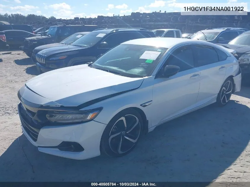 1HGCV1F34NA001922 2022 Honda Accord Sport