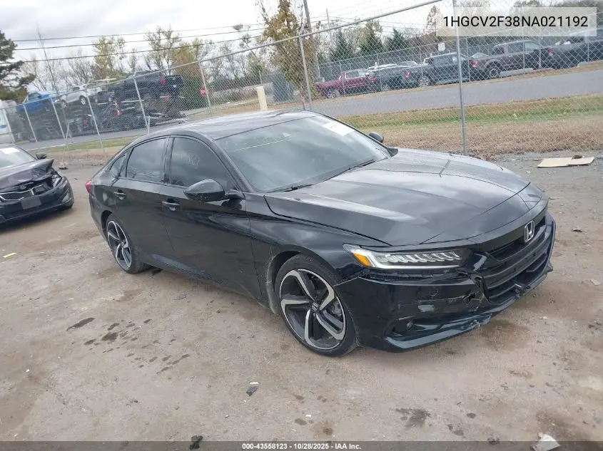 1HGCV2F38NA021192 2022 Honda Accord Sport 2.0T