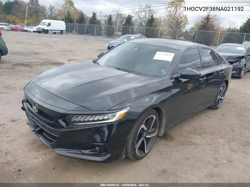 1HGCV2F38NA021192 2022 Honda Accord Sport 2.0T