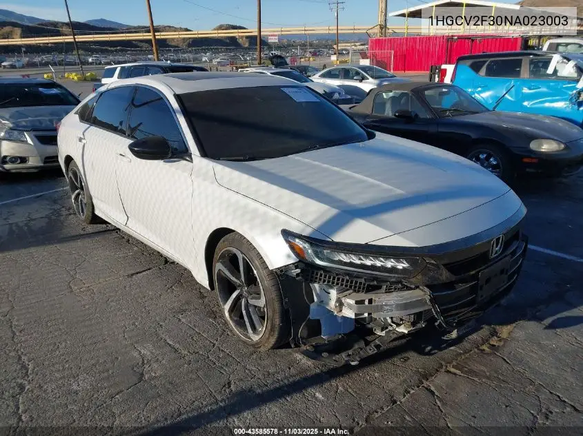 1HGCV2F30NA023003 2022 Honda Accord Sport 2.0T