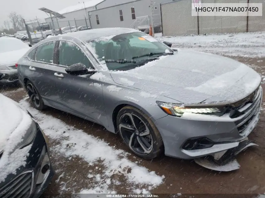 1HGCV1F47NA007450 2022 Honda Accord Sport Se