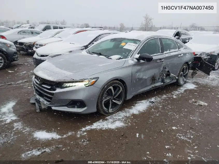 1HGCV1F47NA007450 2022 Honda Accord Sport Se