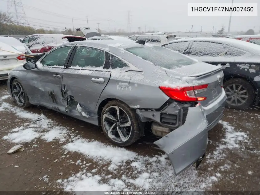 1HGCV1F47NA007450 2022 Honda Accord Sport Se