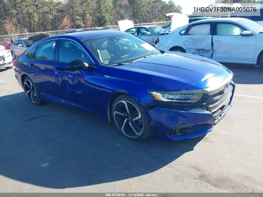 1HGCV1F30NA005076 2022 Honda Accord Sport