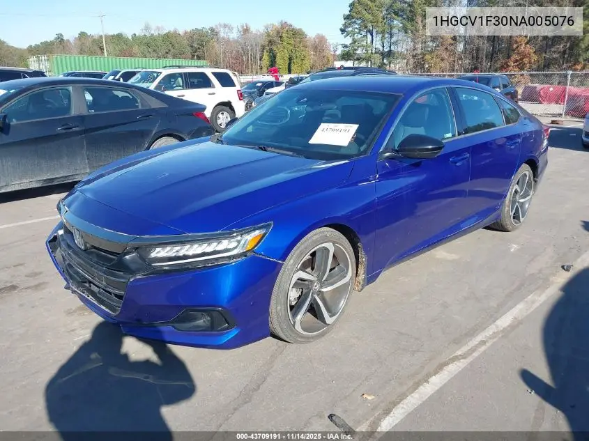 1HGCV1F30NA005076 2022 Honda Accord Sport