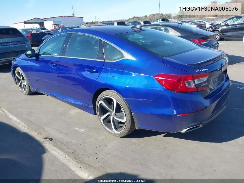 1HGCV1F30NA005076 2022 Honda Accord Sport