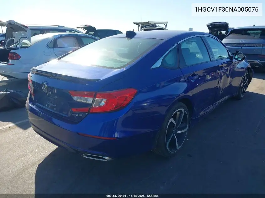 1HGCV1F30NA005076 2022 Honda Accord Sport
