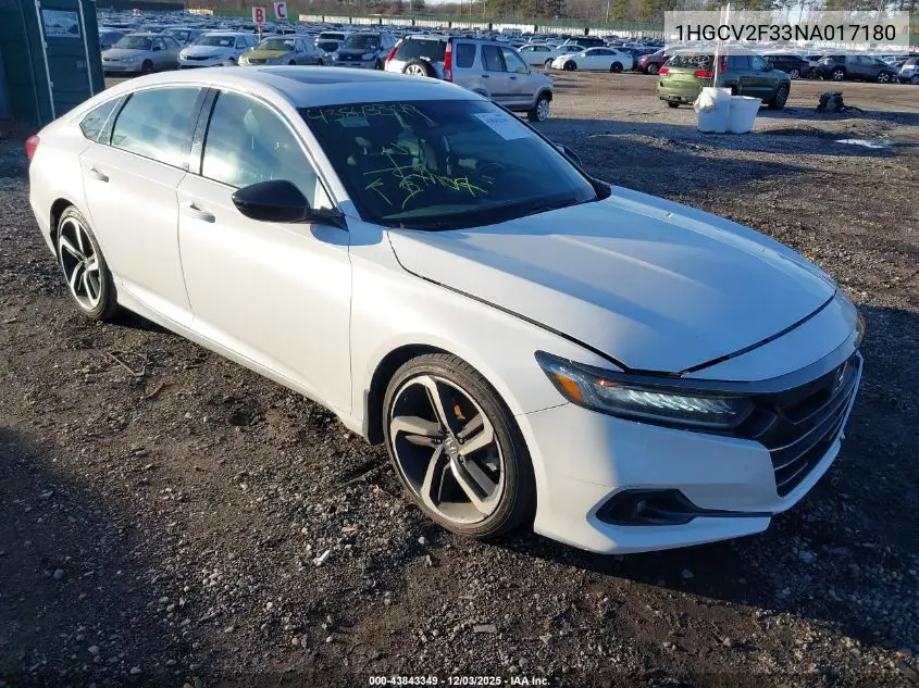 1HGCV2F33NA017180 2022 Honda Accord Sport 2.0T