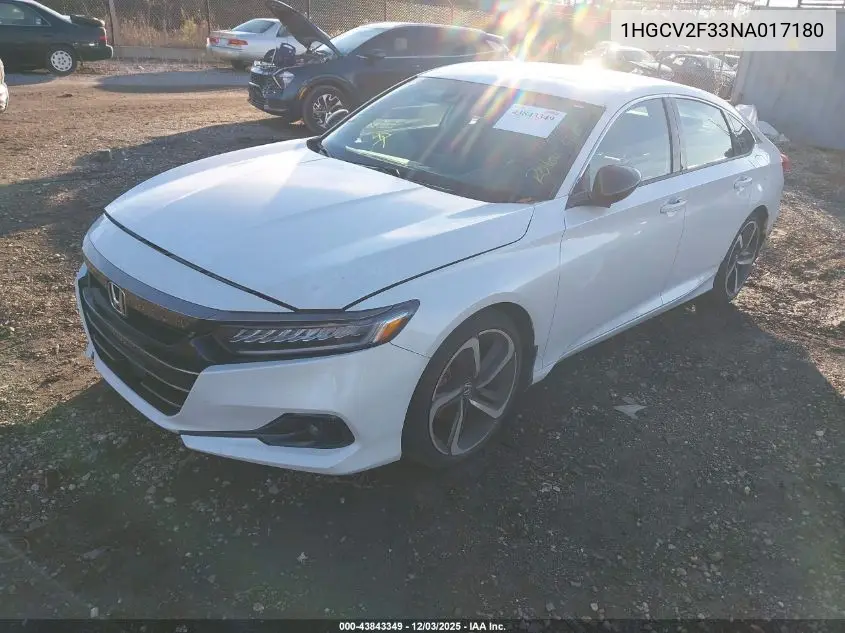 1HGCV2F33NA017180 2022 Honda Accord Sport 2.0T