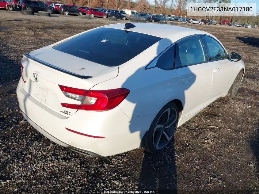 1HGCV2F33NA017180 2022 Honda Accord Sport 2.0T