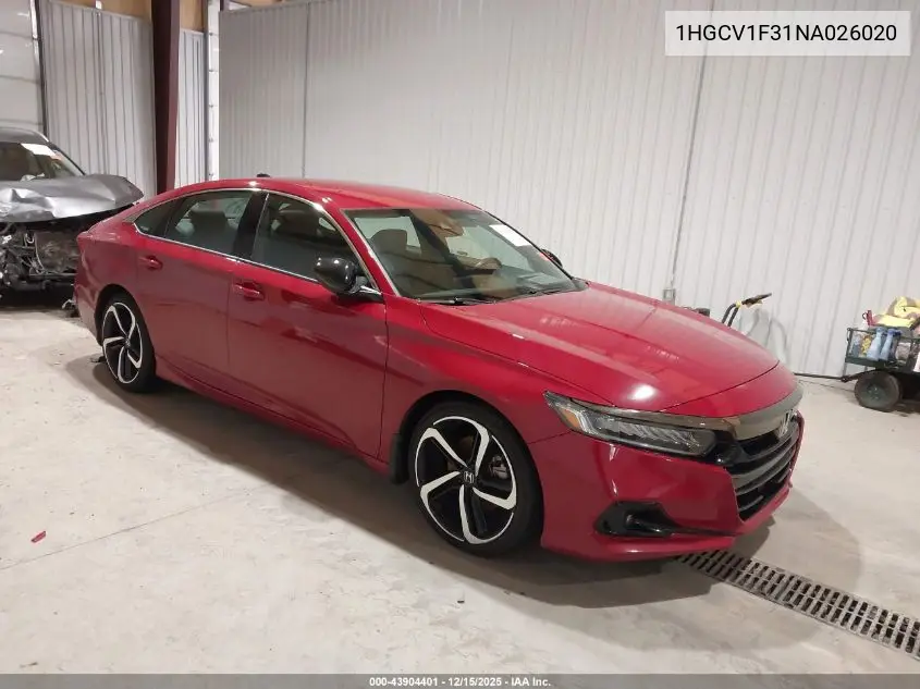 1HGCV1F31NA026020 2022 Honda Accord Sport