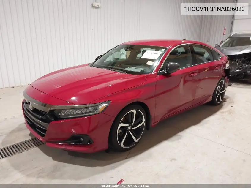 1HGCV1F31NA026020 2022 Honda Accord Sport