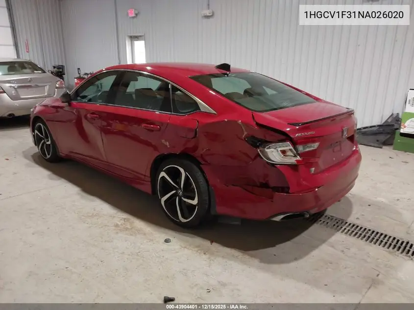 1HGCV1F31NA026020 2022 Honda Accord Sport