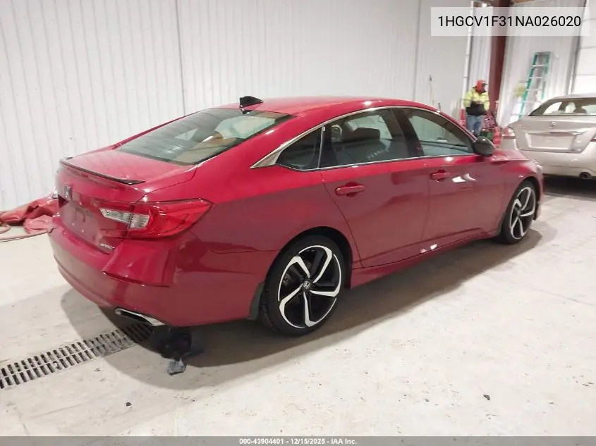 1HGCV1F31NA026020 2022 Honda Accord Sport