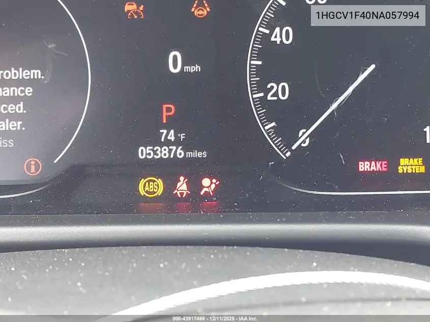1HGCV1F40NA057994 2022 Honda Accord Sport Se