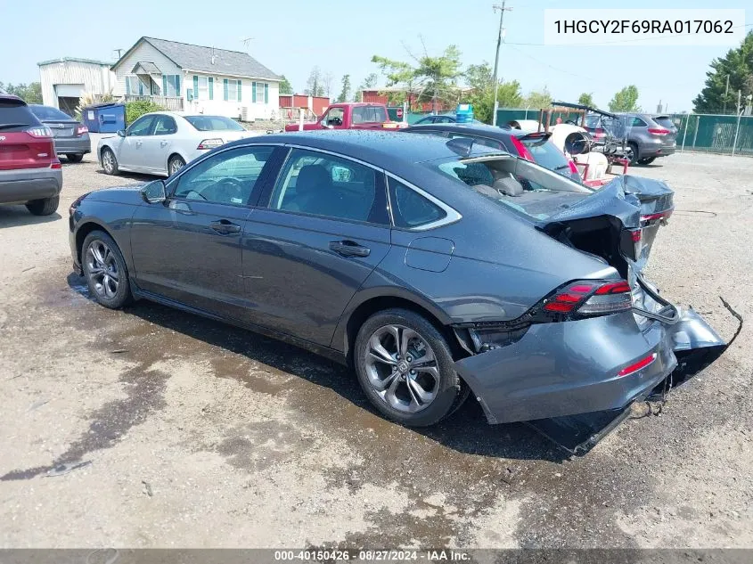 2024 Honda Accord Hybrid Ex-L VIN: 1HGCY2F69RA017062 Lot: 40150426