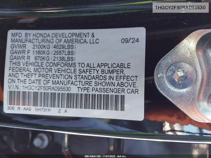 1HGCY2F50RA095530 2024 Honda Accord Hybrid Sport