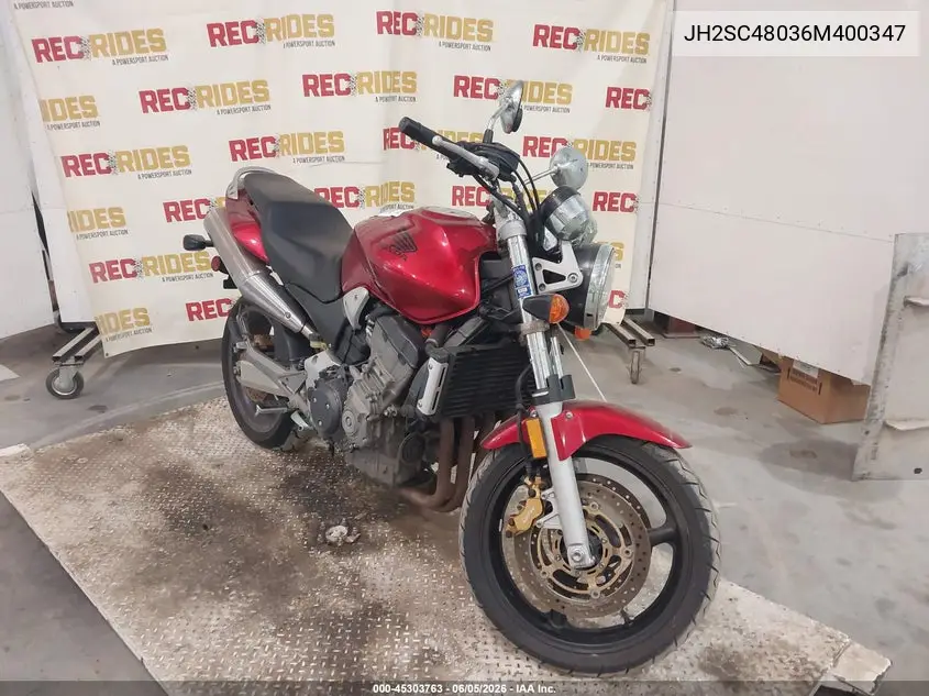 2006 Honda Cb900 F VIN: JH2SC48036M400347 Lot: 45303763