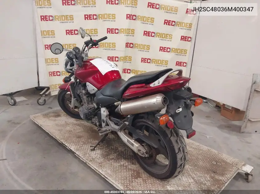 2006 Honda Cb900 F VIN: JH2SC48036M400347 Lot: 45303763
