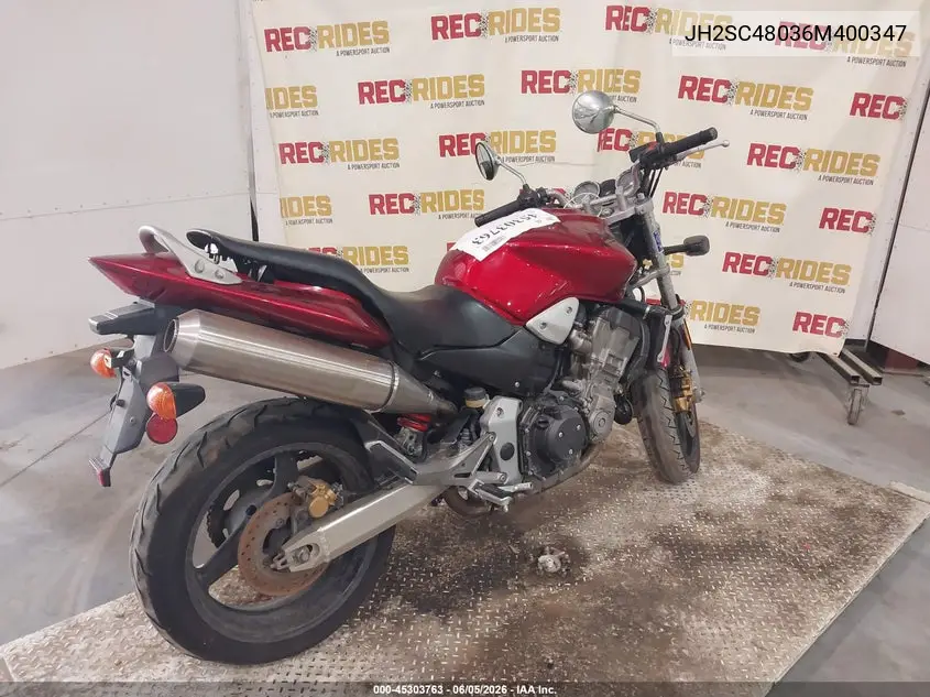 2006 Honda Cb900 F VIN: JH2SC48036M400347 Lot: 45303763