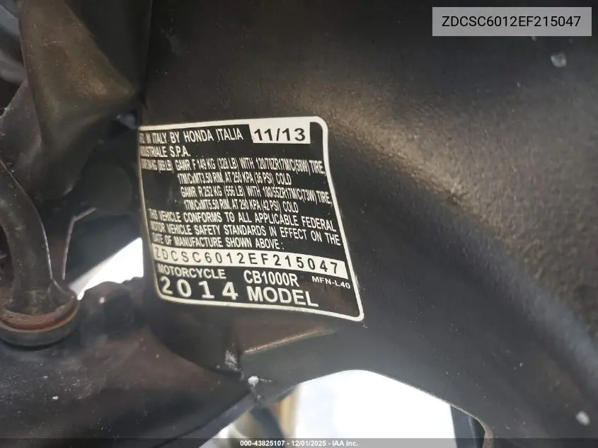 ZDCSC6012EF215047 2014 Honda Cb1000 R