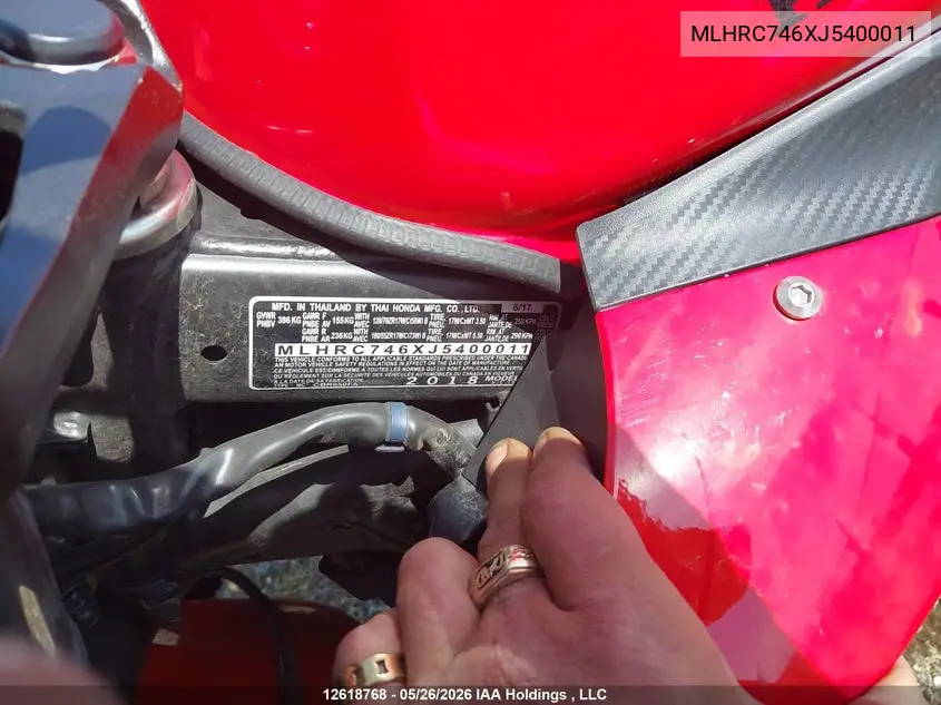 2018 Honda Cbr500 Ra VIN: MLHRC746XJ5400011 Lot: 12618768