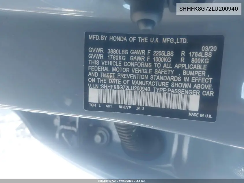SHHFK8G72LU200940 2020 Honda Civic Type R Touring