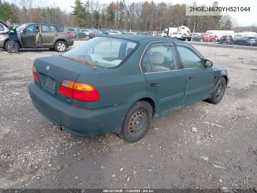 2HGEJ6670YH521044 2000 Honda Civic Lx