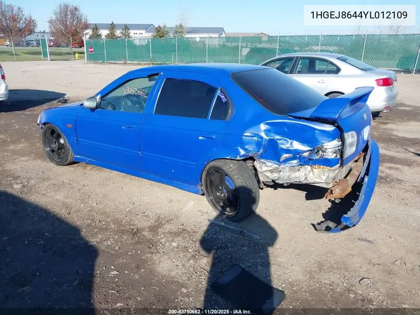 1HGEJ8644YL012109 2000 Honda Civic Ex