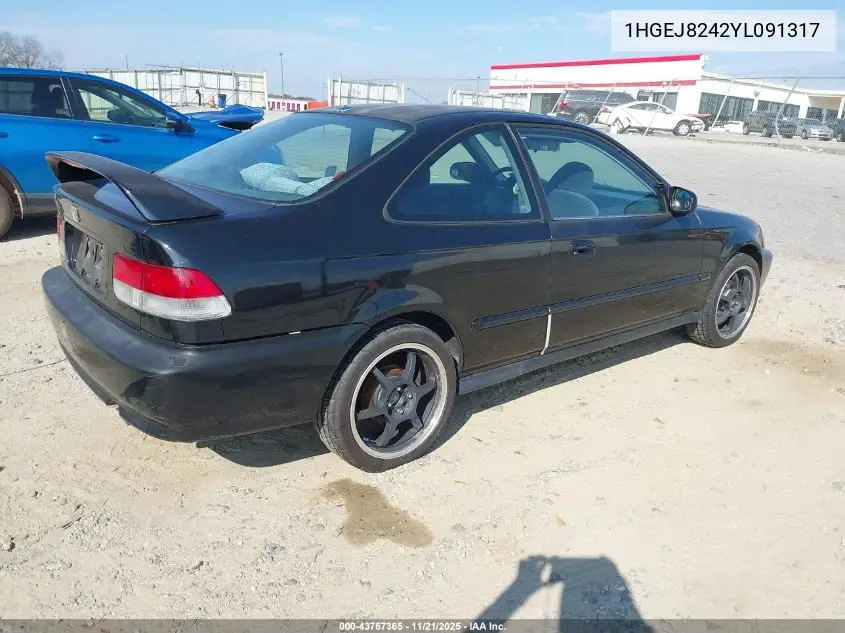 1HGEJ8242YL091317 2000 Honda Civic Ex