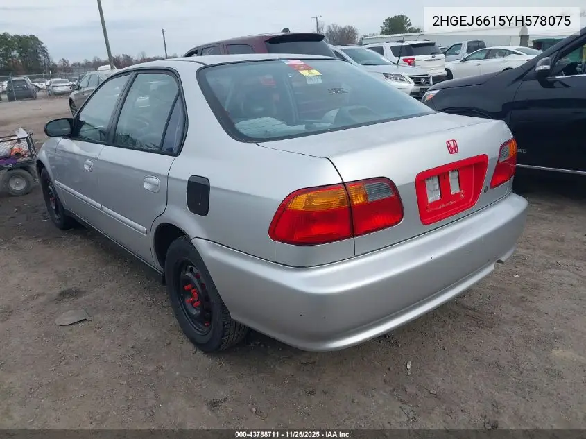 2HGEJ6615YH578075 2000 Honda Civic Value Package