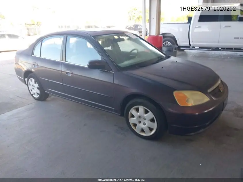 1HGES26791L020202 2001 Honda Civic Ex