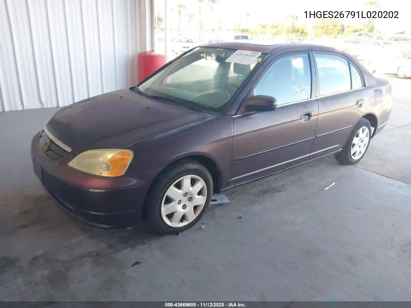 1HGES26791L020202 2001 Honda Civic Ex