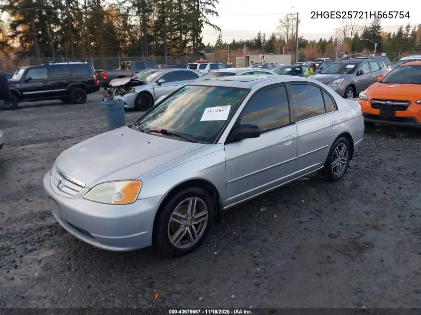 2HGES25721H565754 2001 Honda Civic Ex