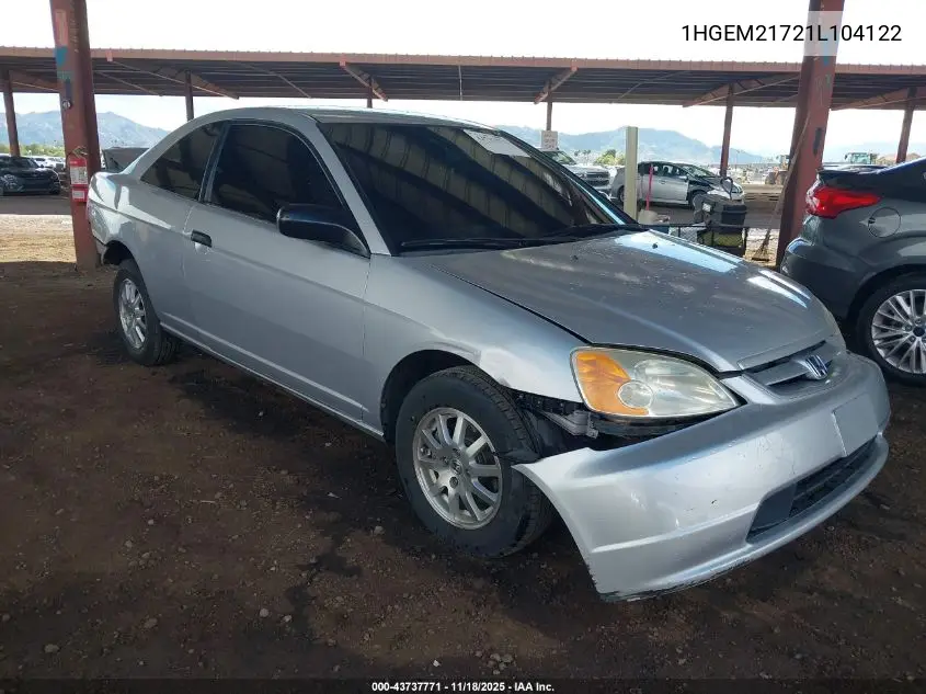 1HGEM21721L104122 2001 Honda Civic Hx