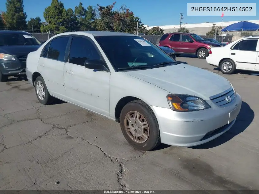 2HGES16642H514502 2002 Honda Civic Lx