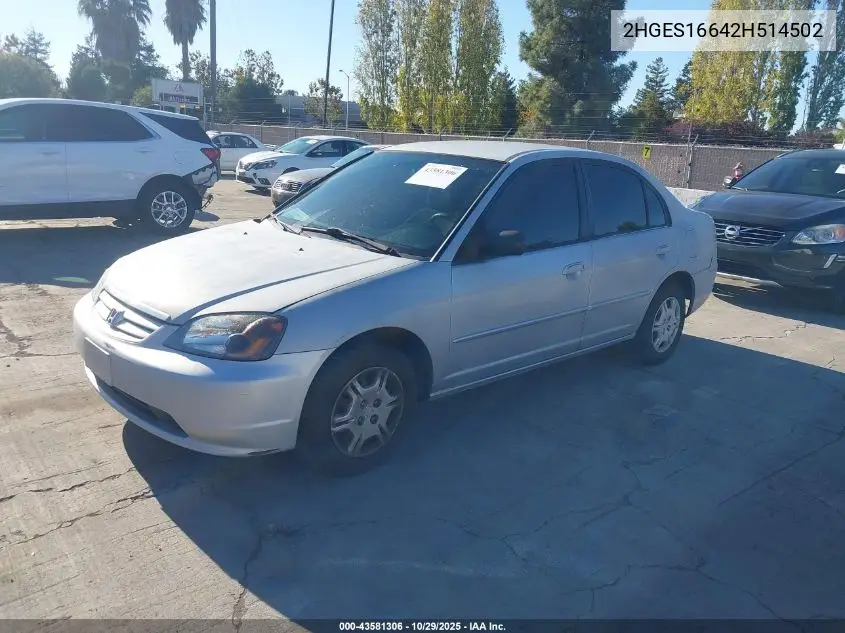 2HGES16642H514502 2002 Honda Civic Lx