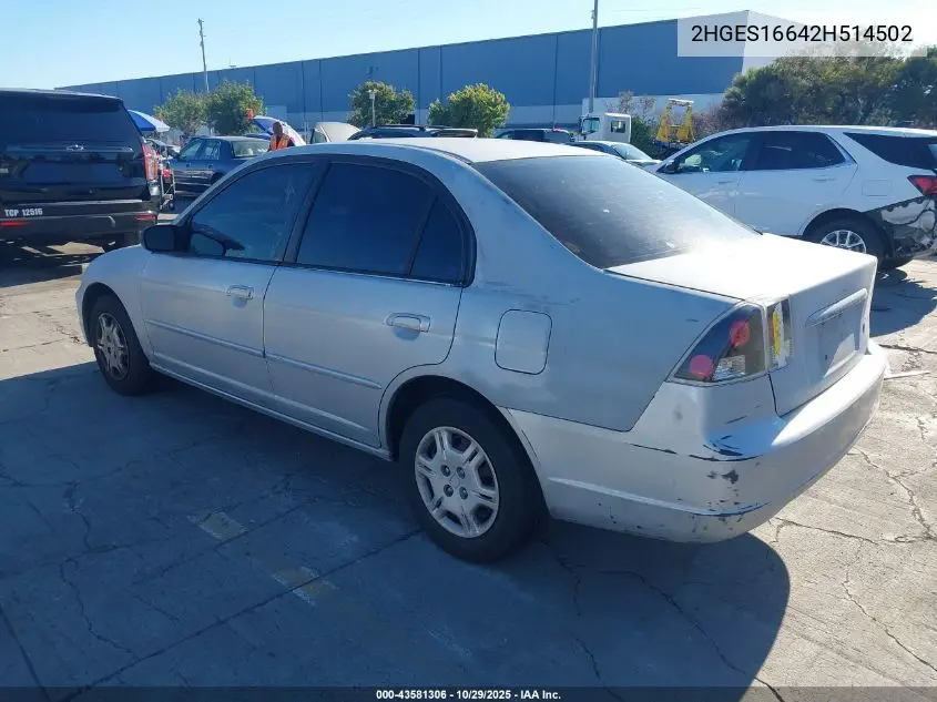 2HGES16642H514502 2002 Honda Civic Lx
