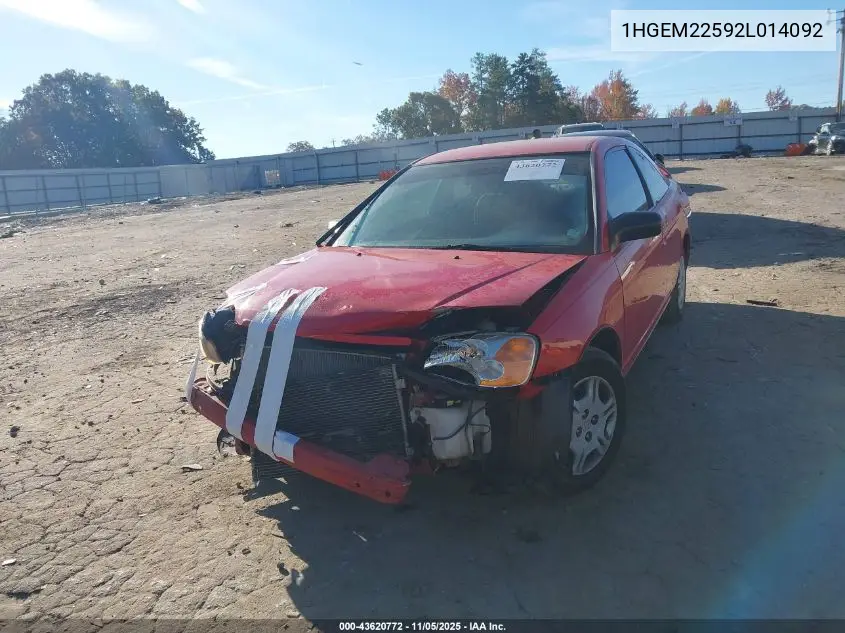 1HGEM22592L014092 2002 Honda Civic Lx