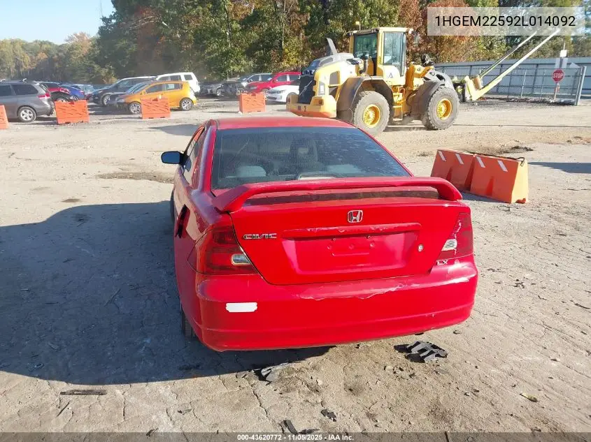 1HGEM22592L014092 2002 Honda Civic Lx