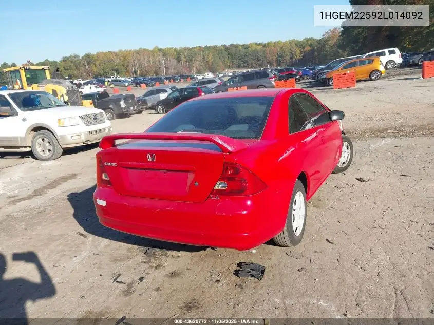 1HGEM22592L014092 2002 Honda Civic Lx