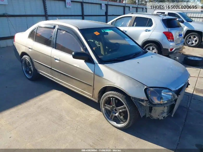 1HGES16502L020695 2002 Honda Civic Lx