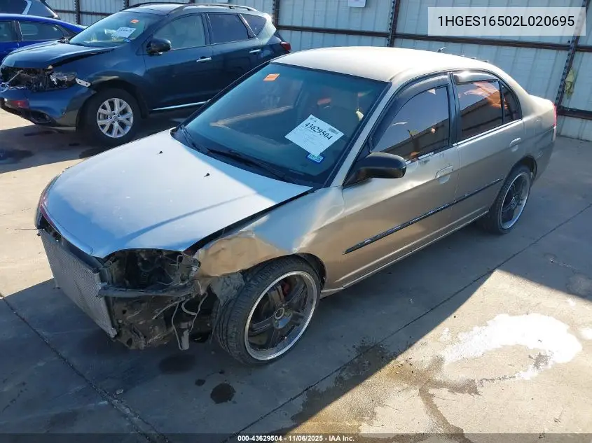 1HGES16502L020695 2002 Honda Civic Lx